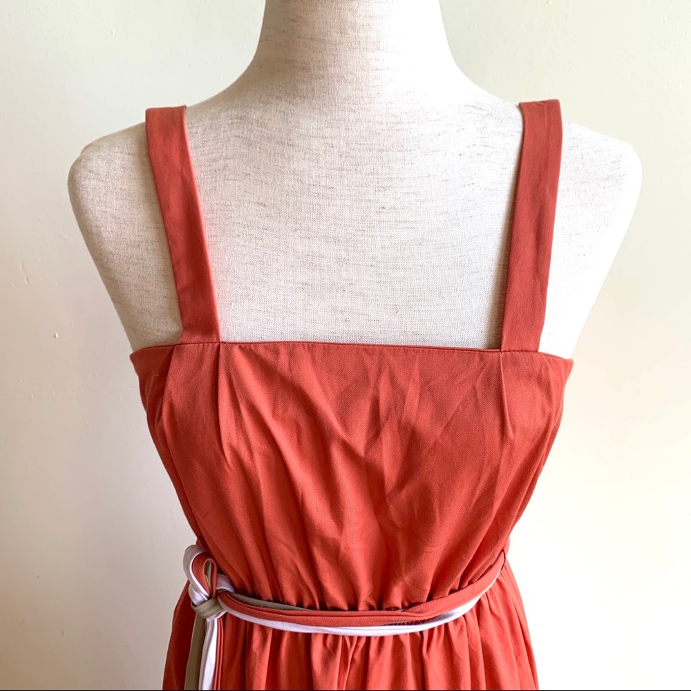 VINTAGE Strappy color-blocked sundress Coral, tan, & white Belted waist Size 10 - Picture 10 of 11